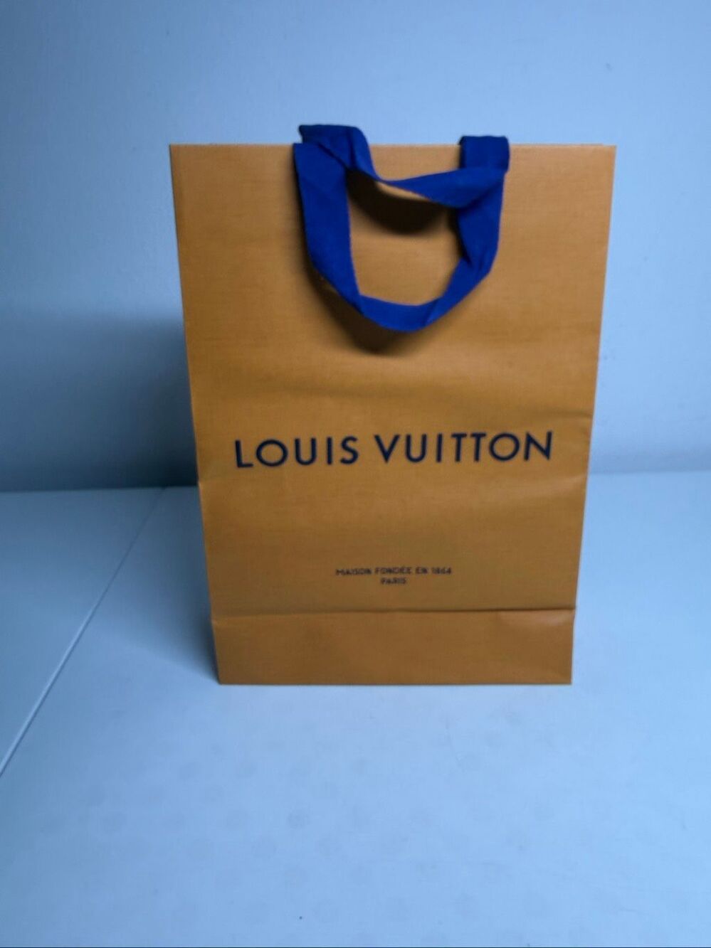 Louis Vuitton Orange Shopping Gift Bag 15.5 X 8.5 Inch Blue Handles